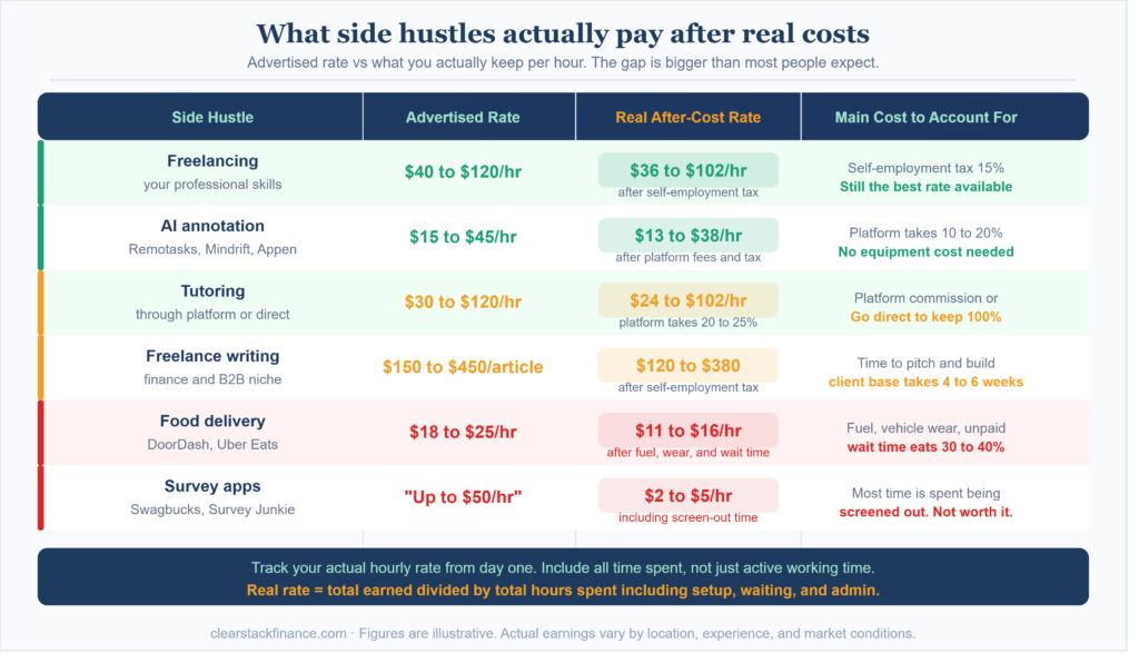 real hourly earnings breakdown for popular side hustles after costs